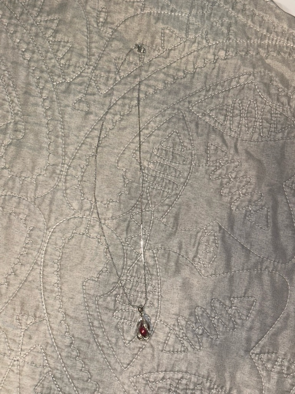 Sterling Silver Necklace with Red Teardrop Pendant